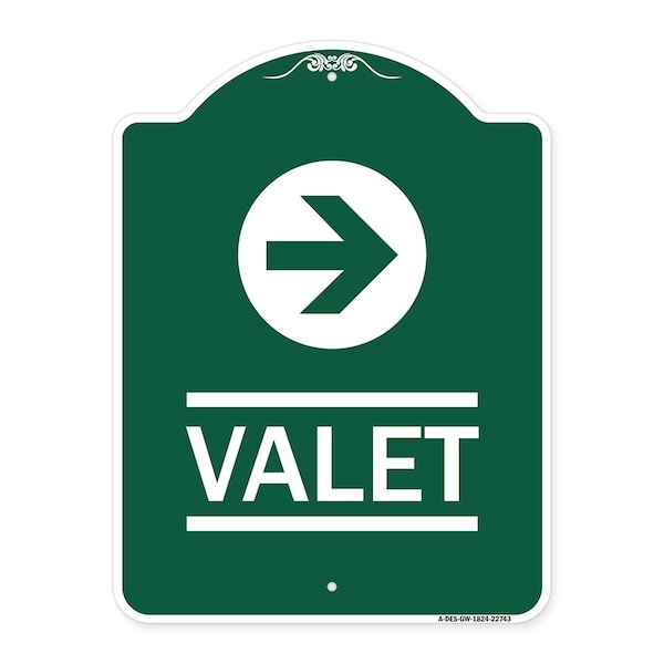 Signmission Designer Series Sign-Valet Right Arrow, Green & White Aluminum Sign, 18" x 24", GW-1824-22743 A-DES-GW-1824-22743 - main